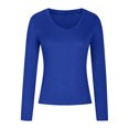 thumbnail image 4 of TKLPEHG Womens Dressy Tops V-Neck Slim Tops Casual Comfy Lightweight Long Sleeve T Shirt Fashion Solid Color Fall Tops Pullover (Blue,L), 4 of 6