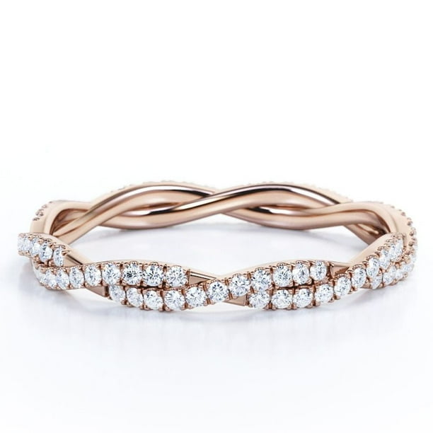 JeenMata Anillo de Bodas de Eternidad Trenzado con Diseño Pavé Forma Redonda de 0,5 Quilates, Baño de Oro Rosa de 18 K sobre Plata