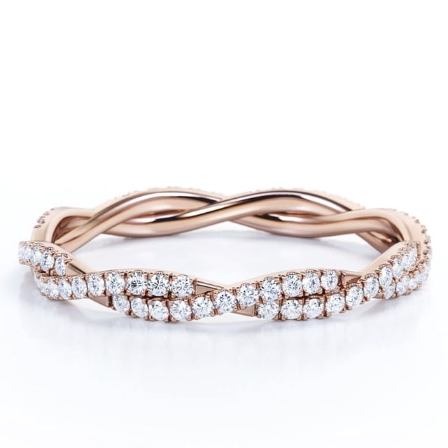 JeenMata Anillo de Bodas de Eternidad Trenzado con Diseño Pavé Forma Redonda de 0,5 Quilates, Baño de Oro Rosa de 18 K sobre Plata