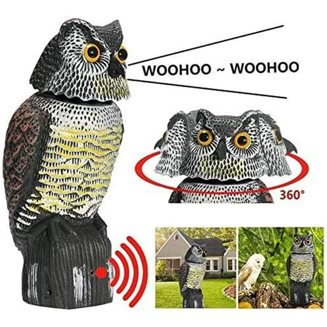 generic Owl Scarecrow Decoy 360 Rotating Head Realistic Sounds Garden Protector