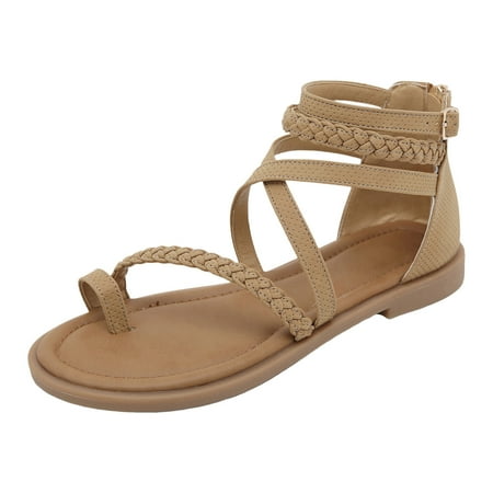 

QYZEU Womens Samdals Women Sandals Clip Toe Shoes Plus Sandals for Women Fashionable Soft Soled Back Zipper Roman Strap Flat Sandals for Women Khaki