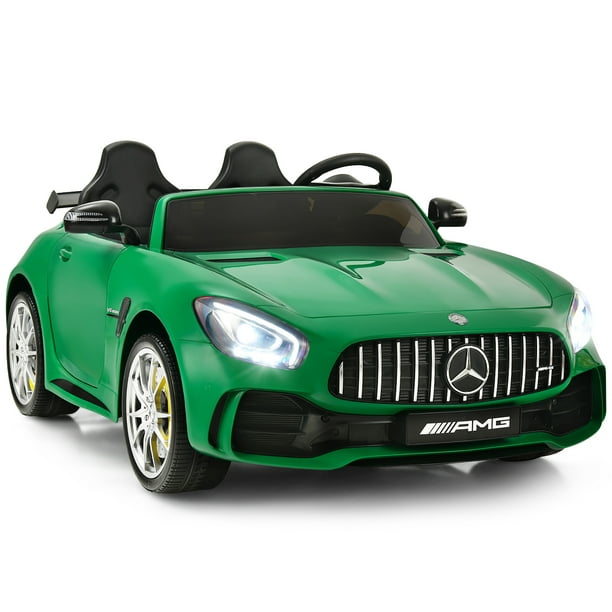 Costway 2 Places 12V Enfants Monter sur Voiture Mercedes Benz AMG GTR W / à Distance et LED Lumières Vert