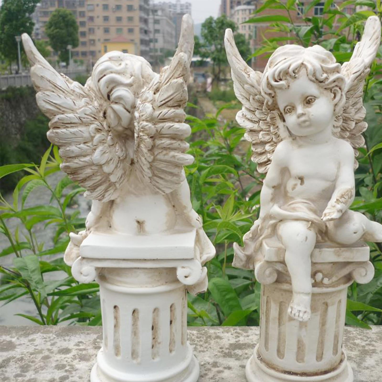 Set of 2 Cherub Angels store on Roman Pillar Garden Statue Greek Column Angel