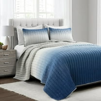 Crinkle Ombre Quilt Navy/Gray 3Pc Set King