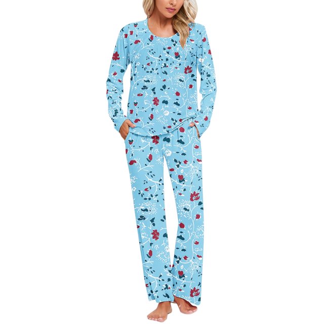 Tnhcen Ensemble de Pyjama pour Femmes en Coton Manches Longues Pjs Deux Pièces avec Poches