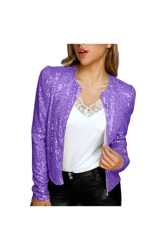 Women's Sequin Jackets Open Front Blazer for Women Casual Long Sleeve Sparkly Cardigan Crop Blazer Jacket Comfy Evening Party Prom Blazers Jacket Coat