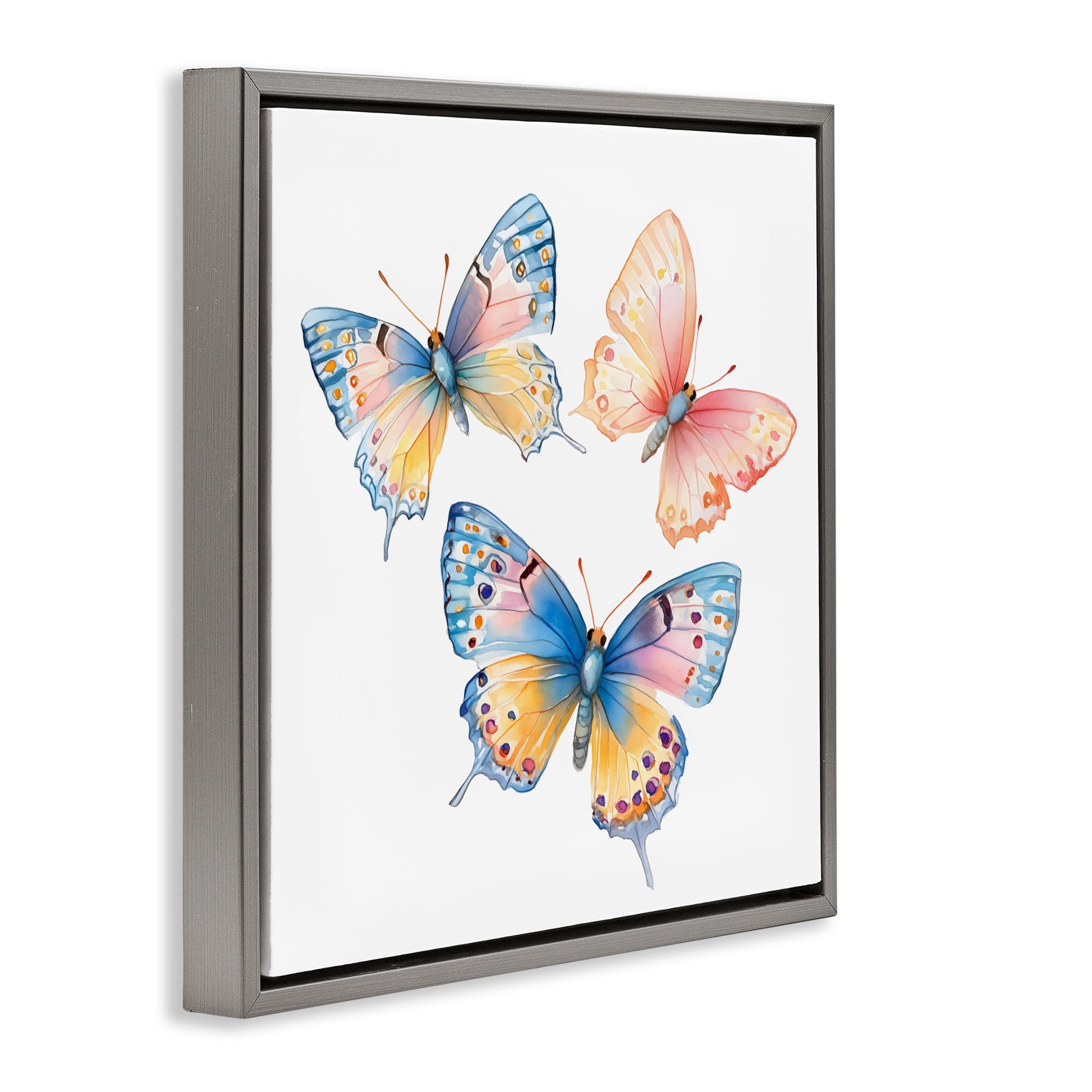 Stupell Industries Whimsical Butterfly Trio Gray Framed Floater Canvas Wall Art, design by Creative Studio