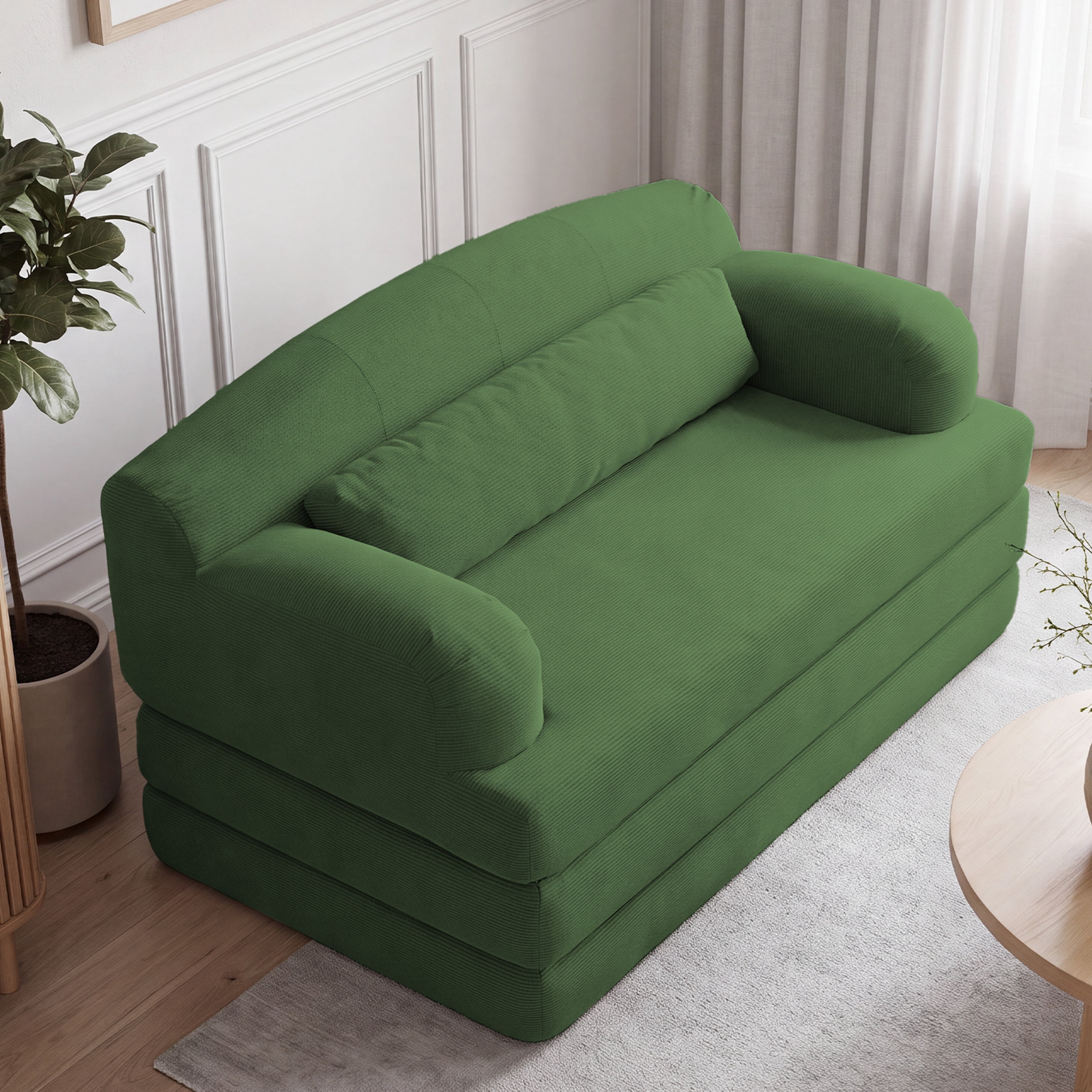 Leumius Futon Sofa Bed, Convertible Sofa Bed,Folding Boneless Couches,Low-Profile Boneless Couch for Living Room,15.8" H Low Seat Small 57" Foldable Floor Sleeper Mattress Lounge Space‑Saving,Green