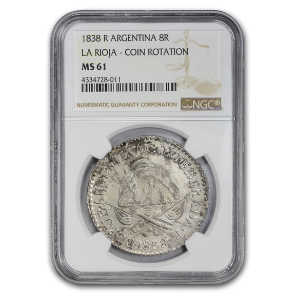 1838-R Argentina Silver 8 Reales La Rioja MS-61 NGC