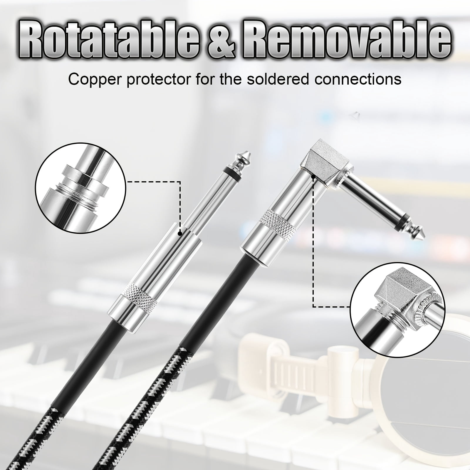 6 Pcs 10ft Guitar Cable 1/4 Inch Instrument Cable Set, Right Angle Audio Cord for Electric Guitar Bass Keyboard Amplifier, Copper Core Noise Resistant Guitar Patch Cable for Stage Studio Recording