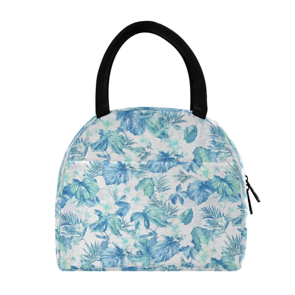 Wobogo Blue Tropical Hibiscus Tote Lunch Bag, Insulated Food Storage Bag with Handle, Reusable Carrier for Work School Picnic Travel