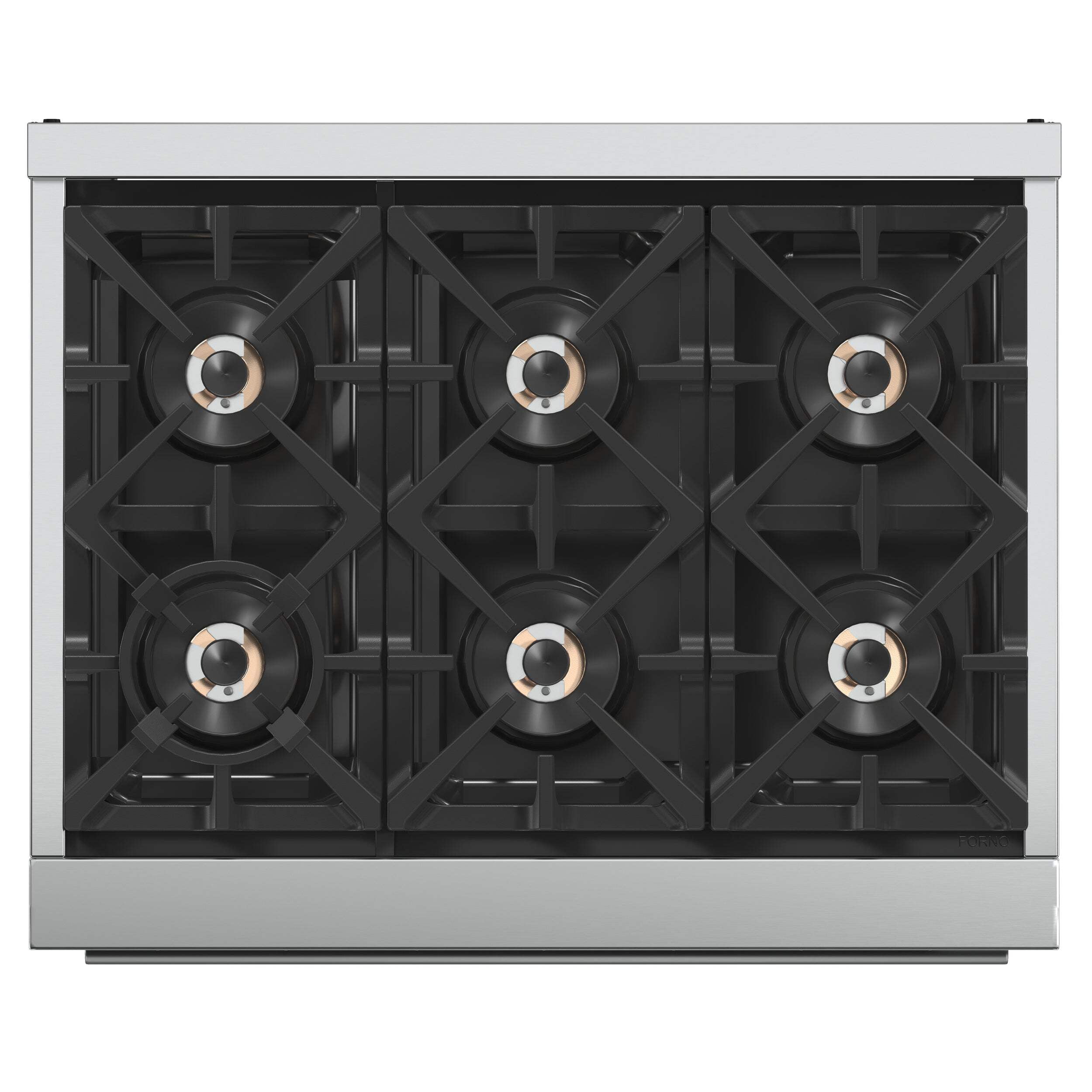 FORNO Capriasca 48-inch Freestanding Gas Range All Stainless Steel, 8 Brass Burners 160,000 BTU, Wok Support & Griddle, 6.58 cu.ft. Double Ovens with Rotisserie