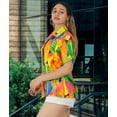 thumbnail image 4 of LA LEELA Button Down Shirt for Women Casual Summer Beach Party Short Sleeve Blouse Shirt Hawaiian TShirts Dress Tops Tee Shirts Blouses for Women S Colorful Leaves, Multicoloured, 4 of 4