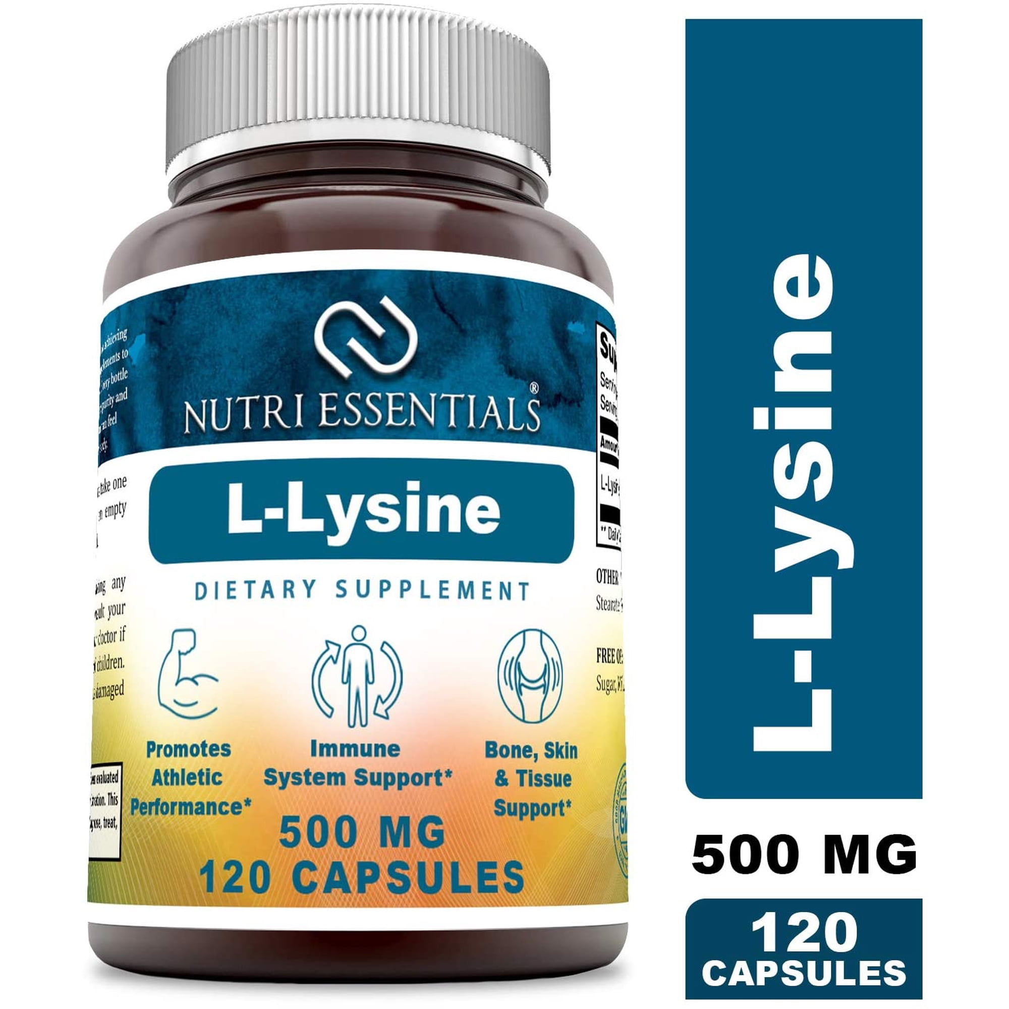 Nutri Essentials L-Lysine 500mg 120 Capsules Amino Acid Supplement | Non-GMO | Gluten Free | Made in USA