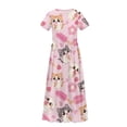thumbnail image 6 of Uourmeti Girls Summer Maxi Dress Cartoon Kitty Popsicle Print Short Sleeve Crew Neck Casual Loose Flowy Tiered Dresses with Pockets, Size 7-8 Years, 6 of 7