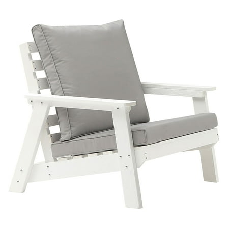 Outdoor Armchair with Cushion, White/Grey (Set of 1)