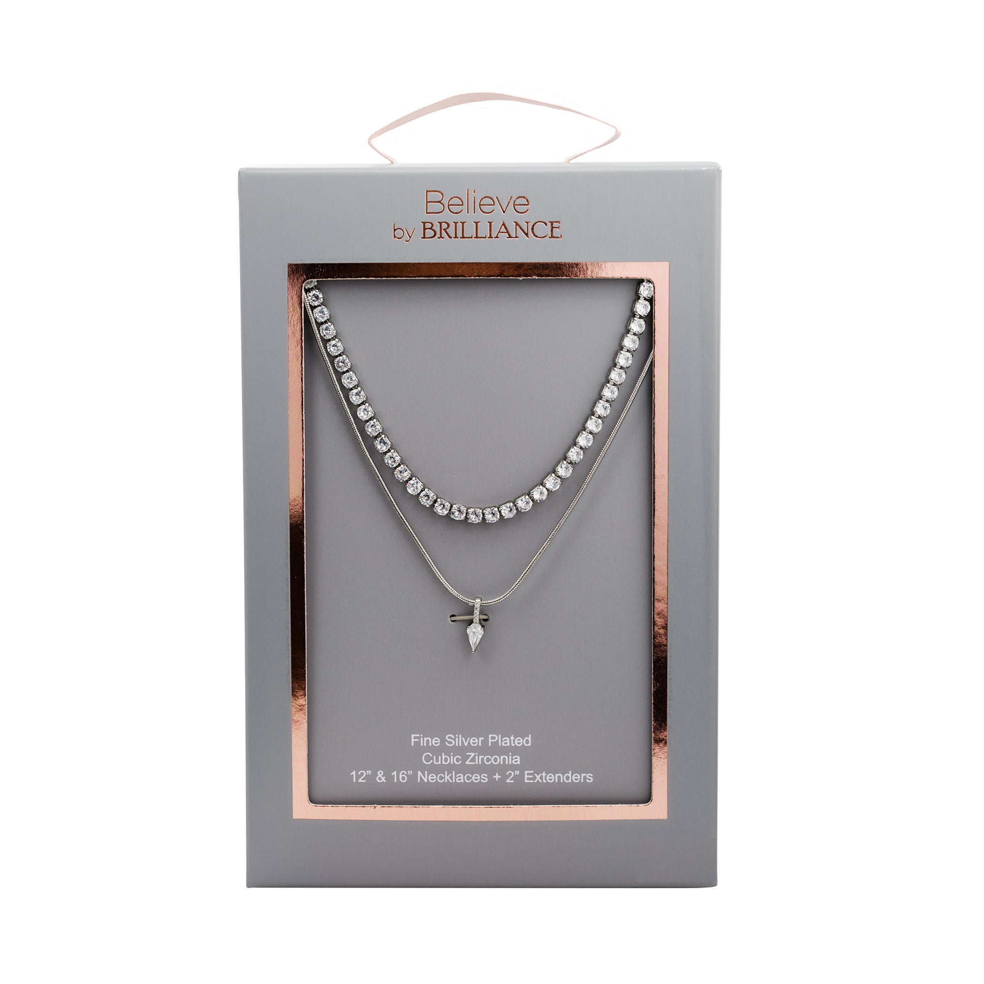 Believe by Brilliance Women's Necklace set with Cubic Zirconia in Fine Silver Plated Brass