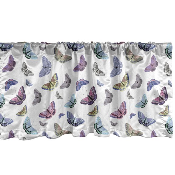 Ambesonne Butterfly Window Valance, Ornamental Wings Image, 54" X 12", Multicolor