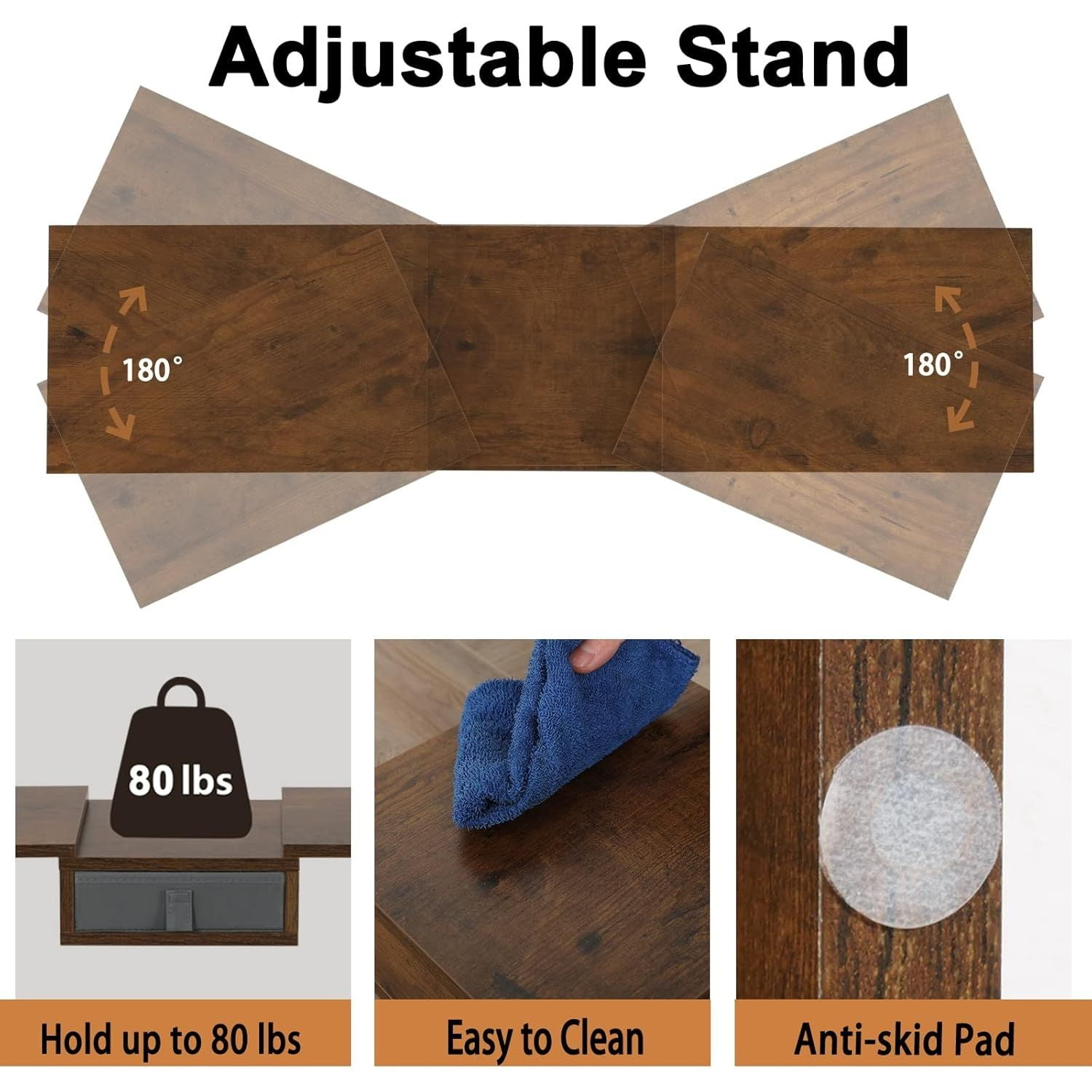 3 Shelf Monitor Stand Riser With Drawer - Length and Angle Adjustable Dual Riser With Storage Corner Desk Shelf Organizer Large Computer Stand for 2 Monitors/Laptop (Brown, 1 Drawer)
