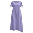 thumbnail image 7 of ClodeEU Women's Linen Blend Round Neck Short Sleeve Maxi Dress,Casual Loose Fit Summer Dress Purple,Women's Plus XL, 7 of 7