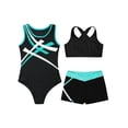 thumbnail image 3 of Hansber 3 Pcs Kids Girls Gymnastic Leotard with Cross Back Keyhole Crop Top and Shorts Set Ballet Dance Outfits Blue Green 10, 3 of 6