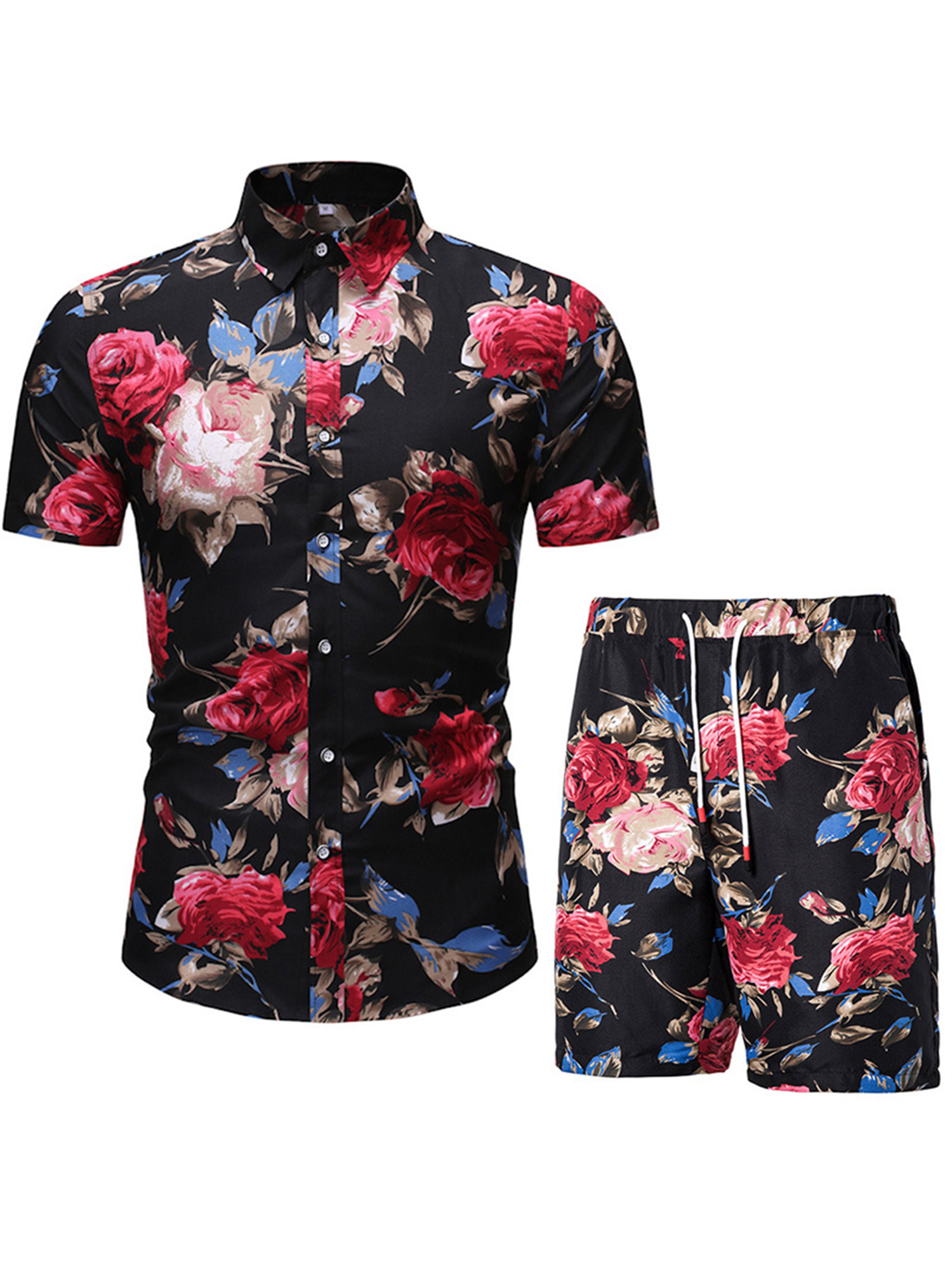 Litteking Men's 2 Piece Tracksuits Floral Hawaiian Sweat Suit Casual Short Sleeve Shirt and Shorts Suit Set Sports Outfit 