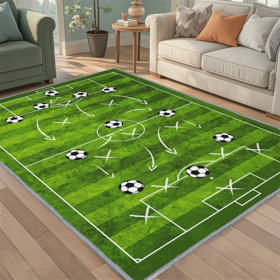Soccer Rug for Bedroom,3'x5' Football Field Rugs for Sports Room,Non-Slip Polyester Sports Rug for Soccer Room Decor