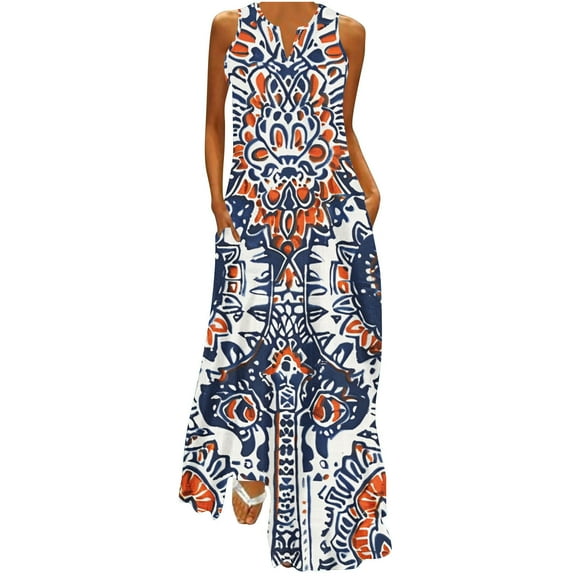 Giftesty Summer Dresses for Women Women Casual Loose Printed Tank Dress Beach V-neck Pocket Sundress Sleeveless Dresses