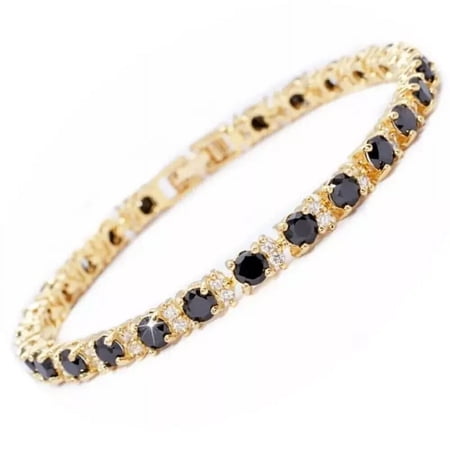 Jewelry Hub Unisex Tennis Bracelet, 14k Yellow Gold Plated with Simulated Black Diamond