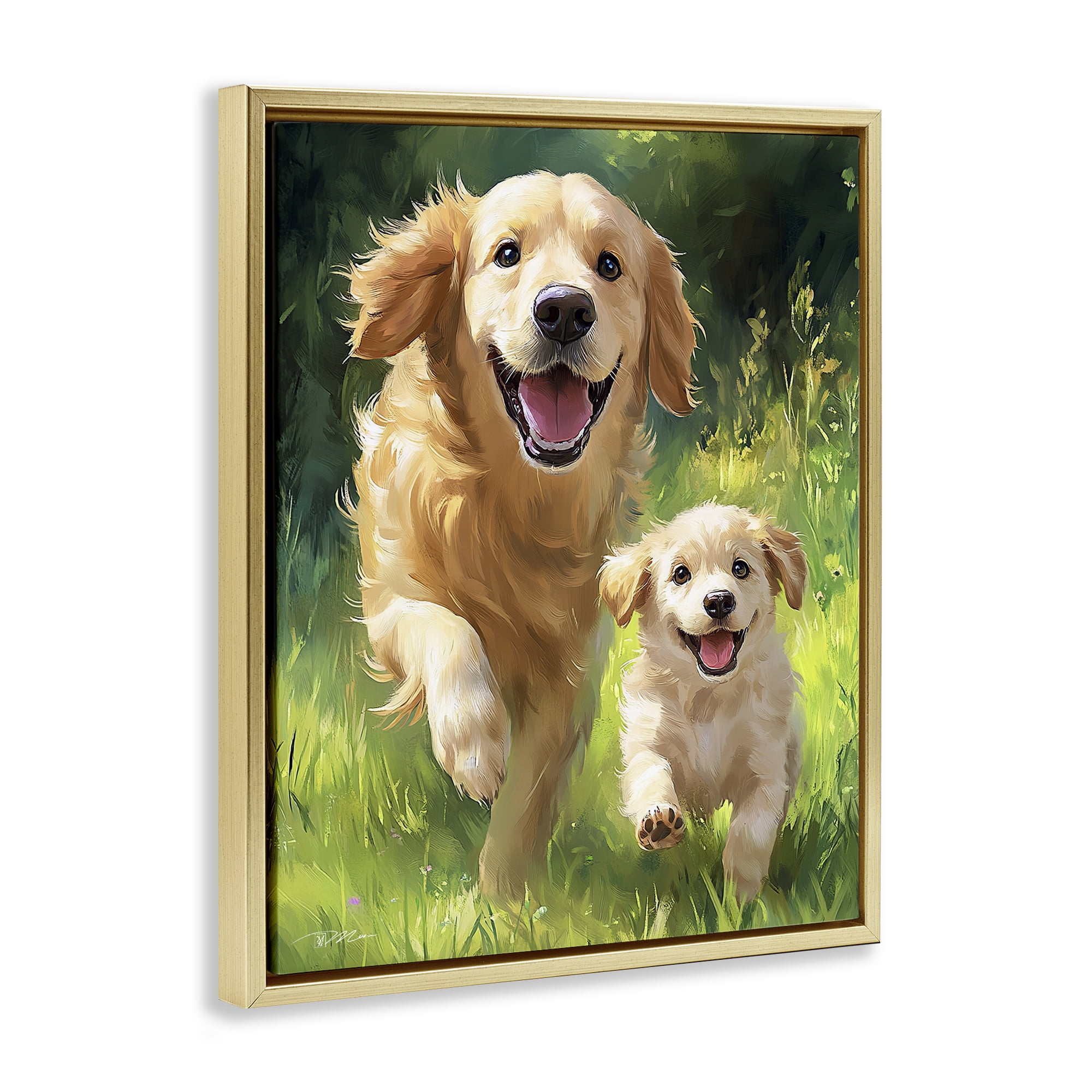 Father & Son Labrador Gold Framed Floater Canvas Wall Art, design by Momart