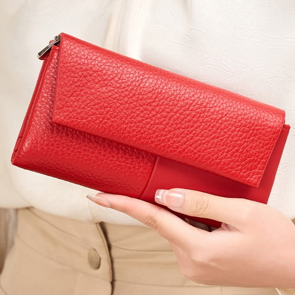 TAZAG pebbled RFID anti-theft brush three-fold long wallet fashionable large capacity soft leather women's clutch bag