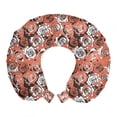 thumbnail image 1 of Floral Travel Pillow Neck Rest, Botanical Motifs from Hand Drawn Abstract Rose Patterns Romantic Art, Memory Foam Traveling Accessory Airplane and Car, 12", Salmon Dark Taupe White, by Ambesonne, 1 of 2