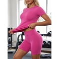 thumbnail image 3 of Women Solid Tone 2 Piece Activewear Set Crew Neck Short Sleeve Slim Top High Waist Biker Shorts Seamless Stretch Gym Workout Yoga Matching Tracksuit summerwins, 3 of 6