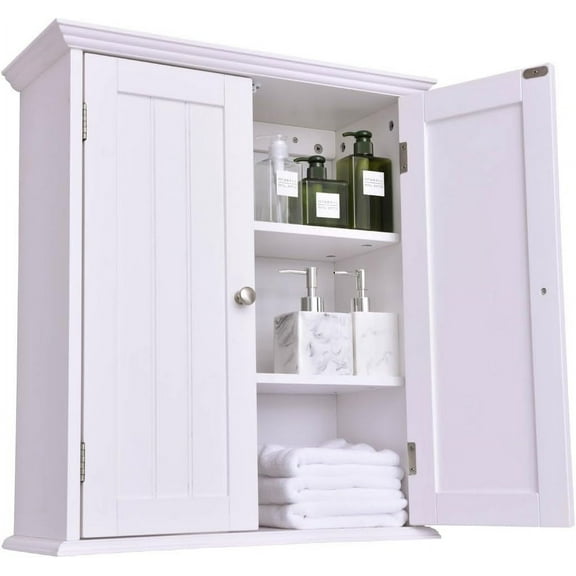 Bathroom Cabinet Wall Mounted, Over The Toilet Storage Cabinet with Dual Doors and Adjustable Shelves, Medicine Cabinet Organizer, Additional Storage Space, White