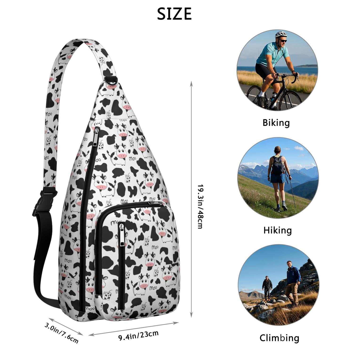Rustic Cow Lovers Sling Backpack - Farmhouse Canvas Crossbody Bag with Bull & Cow Print, Funny Casual Daypack for Men/Women (Durable Shoulder Pack, Perfect Gift)