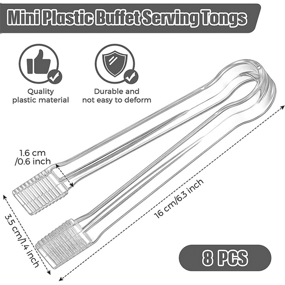 40 Pcs Plastic Buffet Serving Tongs Mini Serving Utensil Tongs Appetizers Tongs Clear Kitchen Tongs 6.3 Inch Small Ice