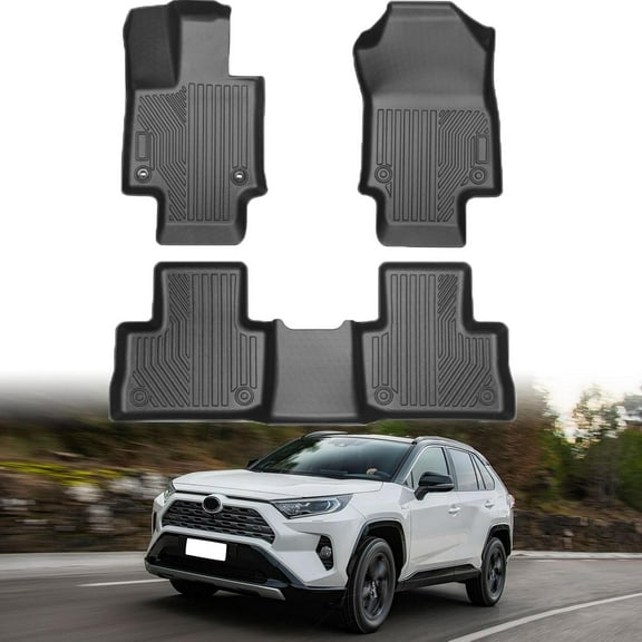 Canvcle Floor Mats for Toyota RAV4 2019-2025, All Weather Floor Liners Accessories for Gasoline and hybrids, Durable 1st and 2nd Row Set Black