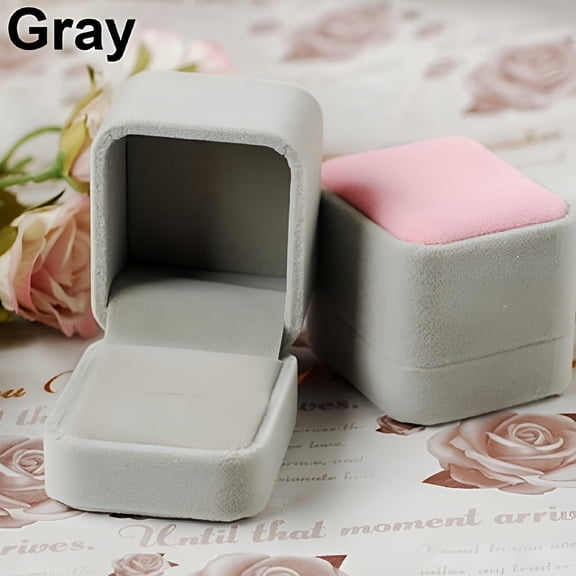 LAMIRO Velvet Jewelry Necklace Ring Earring Display Storage Organizer Box Case Gift Box Gray Velvet