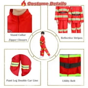 8Pcs Red Kids Fireman Costume Dress-up Set Pretend Role Play Firefighter Realistic Outfit Kit Gift Toys for Boys 3-6 Years Toddler Birthday Christmas Present