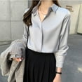 thumbnail image 4 of Lenpel Women's Dressy Casual Blouses Long Sleeve V Neck Solid Color Business Work Tops Trendy Spring Fall Outfits, 4 of 7