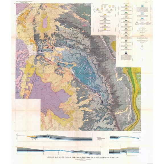 Historic Mine Map - Utah Captiol Reef Wayne Garfield - USGS 1952 - Vintage Wall Art