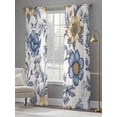 thumbnail image 4 of Vintage Flower Sheer Curtains 84 inches Long 2 Panels Set Abstract Floral Art Leaf Yellow Blue Sheer Window Curtain Rod Pocket Voile Drapes for Living Room/Bedroom, Each 52" W x 84" L, 4 of 7