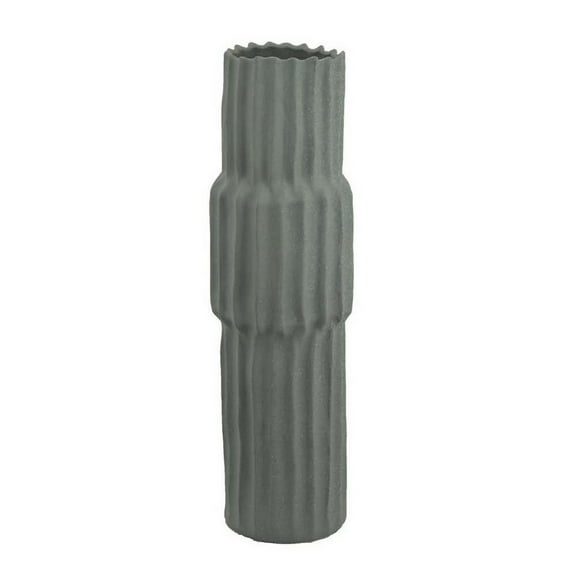 Decorative Accent Vase, Sleek Cactus Design, 24 Inch Green Ceramic