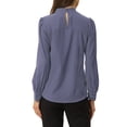 thumbnail image 3 of INSPIRE CHIC Women's Stand Collar Pleated Button Keyhole Button Blouse XS Grey White, 3 of 6
