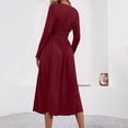 thumbnail image 5 of Guieoi Womens Dresses Long Sleeve Solid-Color High-Waisted Pleated V-Neck Dress Midi Dress Red XL, 5 of 8
