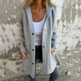 thumbnail image 2 of Fall Winter Women Coat Hooded Button-down Solid Color Thick Pockets Loose Cardigan Mid Length Outdoor Travel Shopping Dating Overcoat, 2 of 8