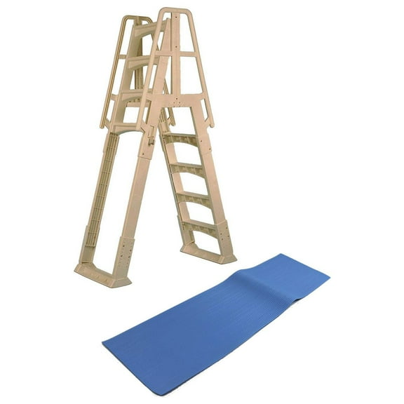 Vinyl Works A Frame Ladder for Swimming Pools 48 to 56 Inch Tall and Ladder Mat