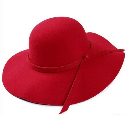 Vintage Women Wide Brim Floppy Warm Fashion Felt Hat Trilby Bowler Cool