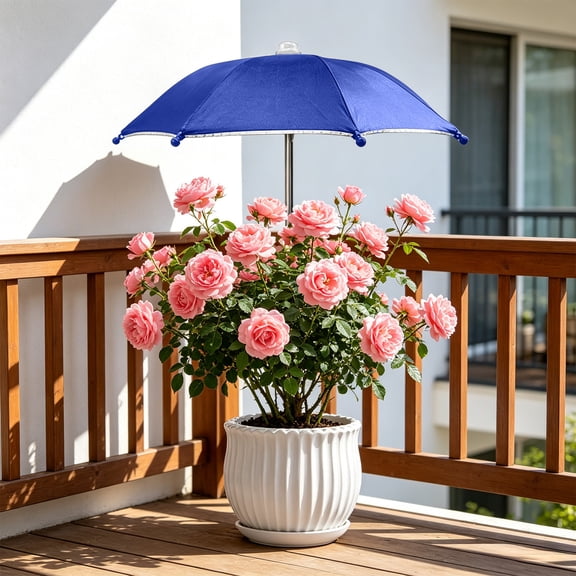Plant Sun Shade,Adjustable Mini Parasol With Wooden Ground Stake,UV Blocking Waterproof Canopy For Succulent Potted Flower And Balcony Greenery Protection(Blue)