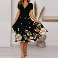 thumbnail image 1 of Mode Femmes A-Type V Cou à Manches Courtes Imprimé Floral Robe Décontractée en Vrac, 1 of 6